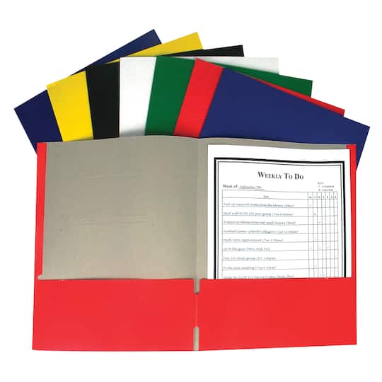 3 Packs: 60 ct. (180 total) Assorted Colors Two-Pocket Paper Portfolio Folder Without Prongs
